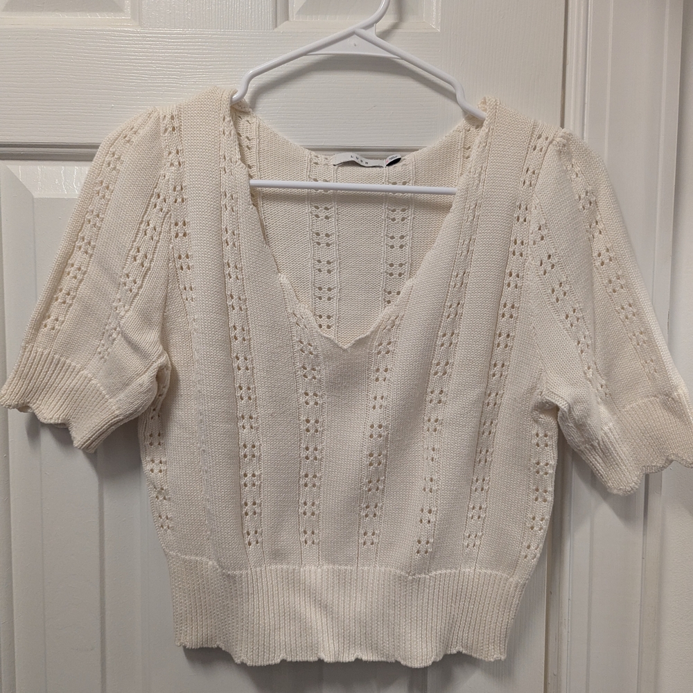 Cream Knit V-Neck Top
